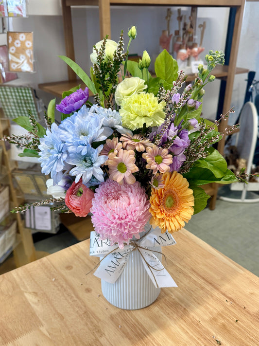 spring pastel vase arrangement