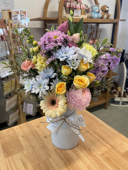 spring pastel vase arrangement