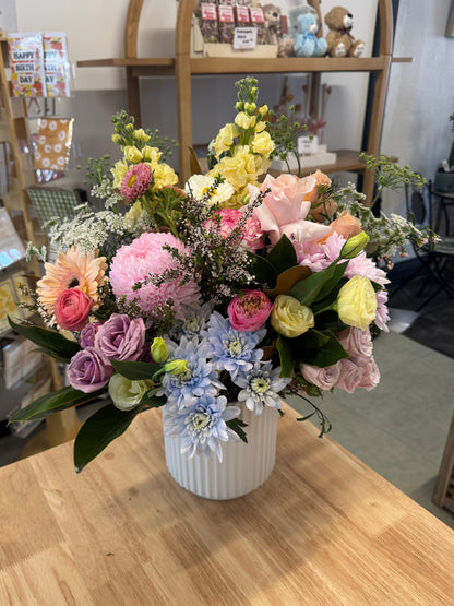spring pastel vase arrangement