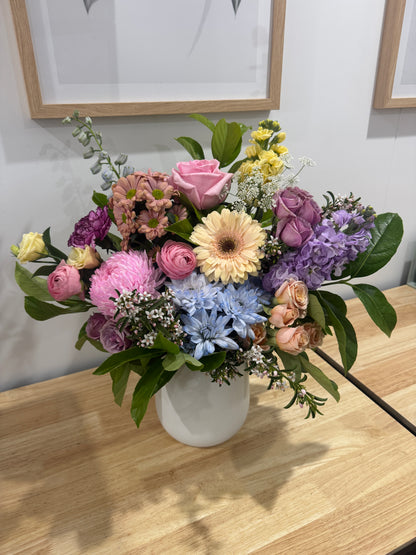 spring pastel vase arrangement
