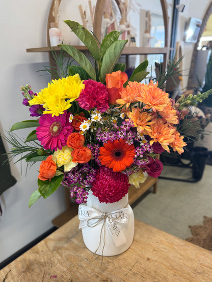 vibrant vase arrangement