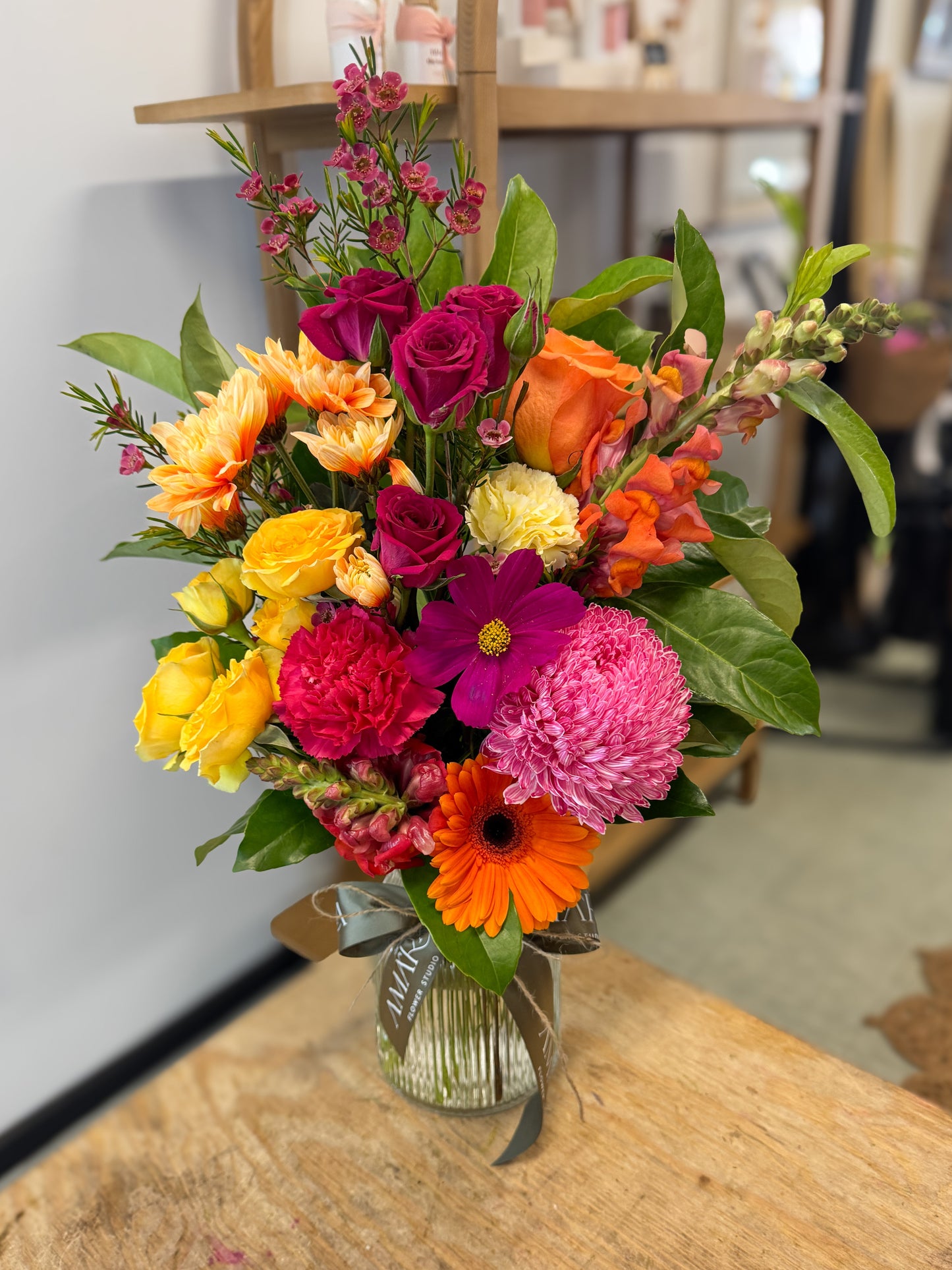 vibrant vase arrangement