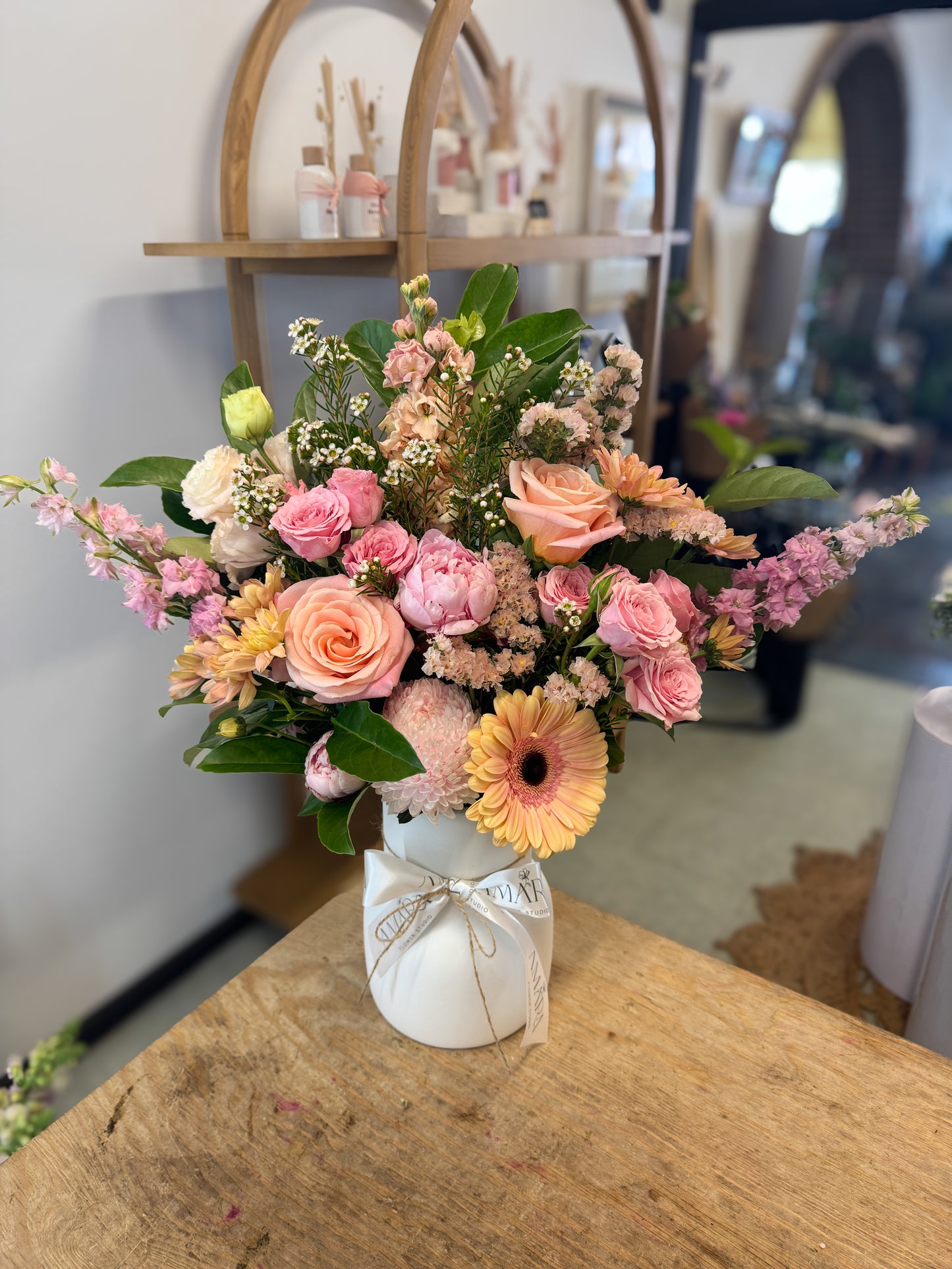 pastel vase arrangement